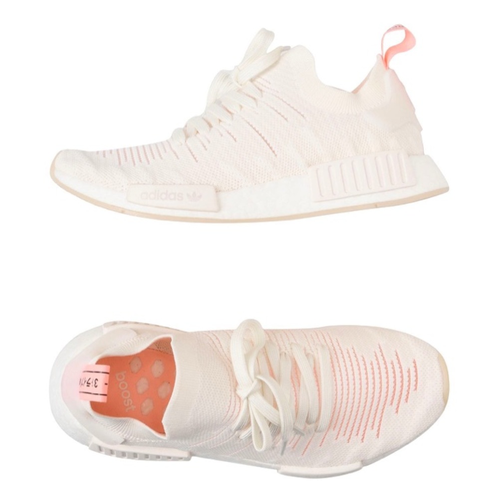 ADIDAS NMD PRIMEKNIT WHITE SNEAKERS, PEACH ACCENTS